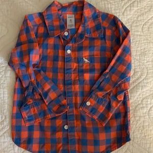 Blue and burnt orange long sleeve shirt